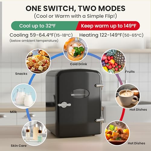 Image of Simple Deluxe 6 Liter /9 Can Mini Fridge with Observation Window, Portable Freon-Free Small Refrigerator, Compact Cooler & Warmer for Skincare, Beverage, Black