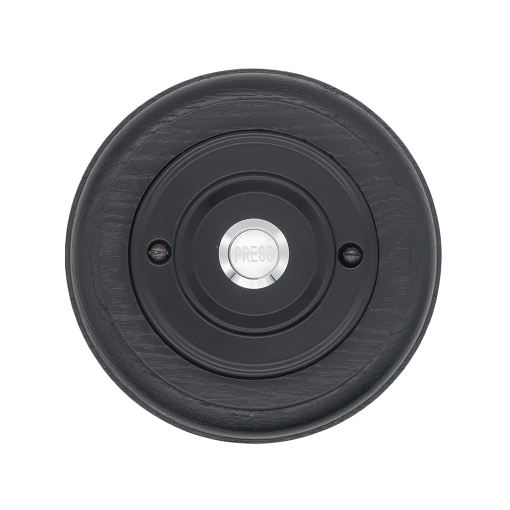 Modern Living Round Wireless Doorbell in Black Ash and Black - Chrome Centre - No Chime
