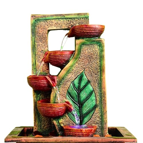 Image of Indoor Tabletop Water Fountain, Polyresin Cascading Waterfall Showpiece with Running Water and Light, Decorative Fountain for Home, Office, Living Room, Meditation, Vastu, Desk Decor