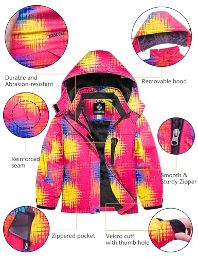 Image of GEMYSE Girl's Waterproof Ski Snow Jacket Hooded Fleece Lined Windproof Winter Jacket