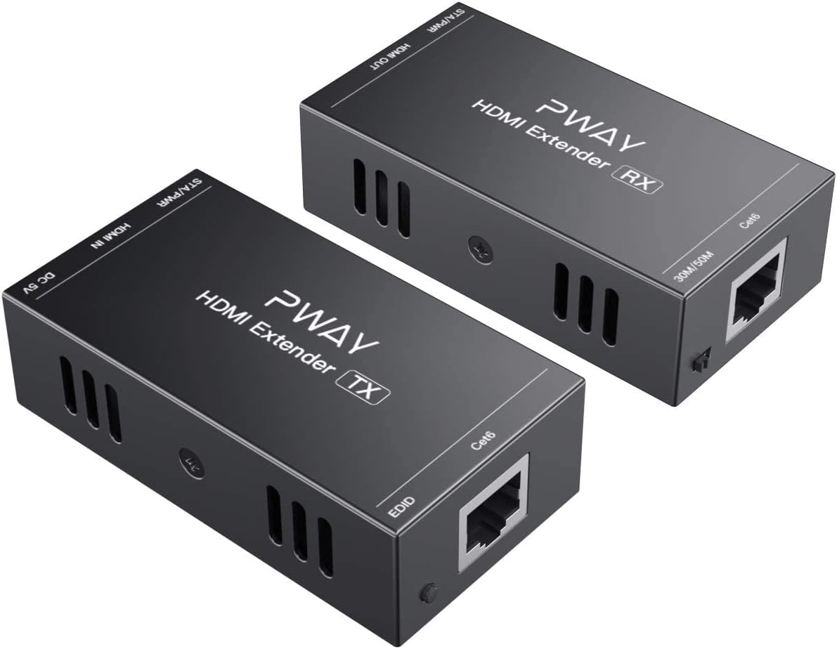 PW-HT202P(POC) HDMI Extender 165ft/50m Lossless Transmission Over Single Cat5e/6 Full HD 1080P Support 3D EDID One Power Supply (UTP+Transmitter and Receiver)