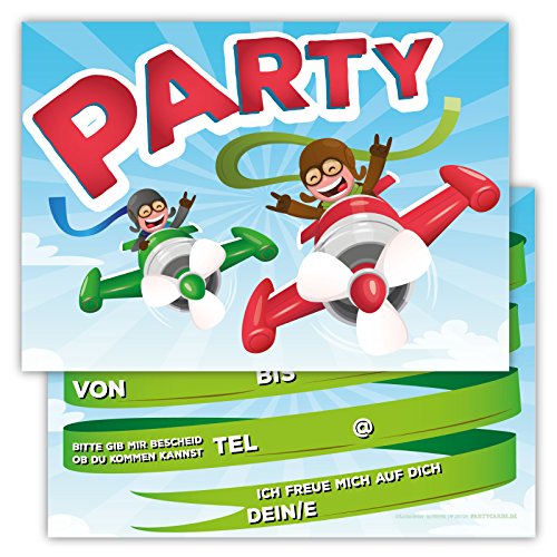 Lot de 12 cartes d'invitation pour anniversaire d'enfant pour garçon ou fille (avions) Cover