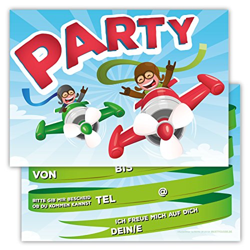 Lot de 12 cartes d'invitation pour anniversaire d'enfant pour garçon ou fille (avions)