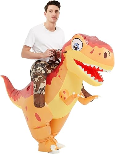 COMIN Disfraz inflable de dinosaurio para adultos, disfraz de dinosaurio inflable de Trex, disfraz naranja para fiesta de Halloween