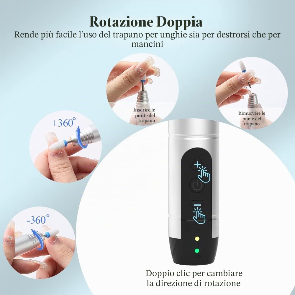 Fresa per Unghie, TOUCHBeauty Lima per Unghie Elettrica Senza Fili Professionale con USB Ricaricabile, 12 in 1 Manicure e Pedicure per Rimozione Smalti e Gel AG-2236