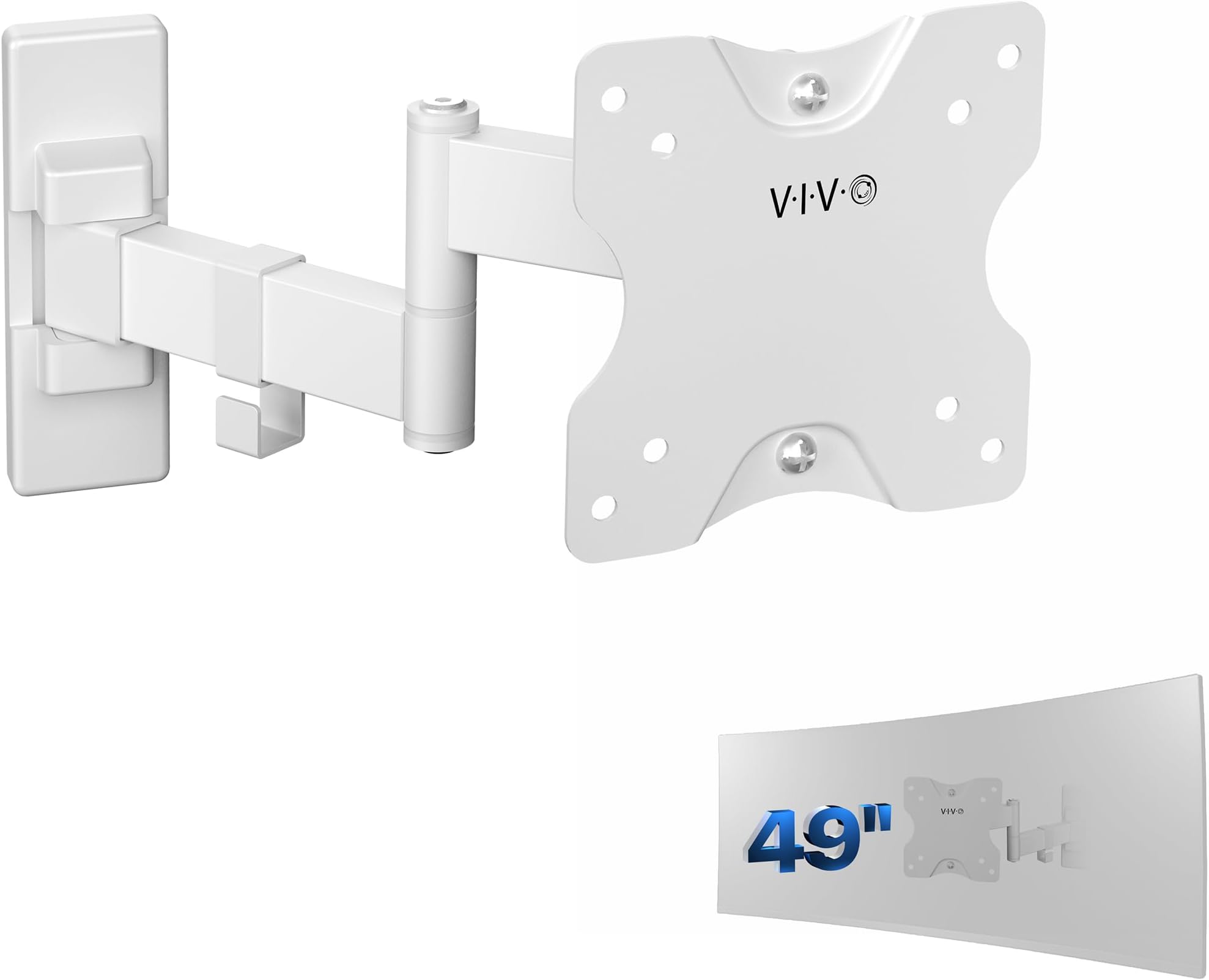 VIVO Full Motion Wall Mount for up to 27 inch LCD LED TV and Computer Monitor Screens, Tilt and Swivel Bracket with Max 100x100mm VESA, White, MOUNT-VW01MW
