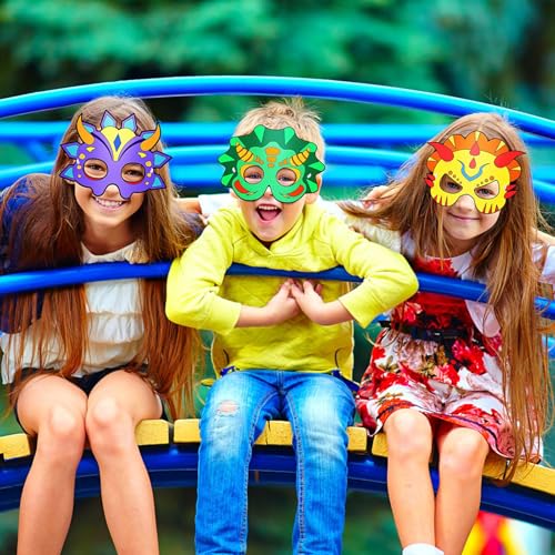 Hifot DIY Tiermasken für Kinder Dinosaurier Maske Blanko Bemalen Kinder Masken zum Bemalen Tiermasken zum Ausmalen für Kinderparty Spiele Bastelset Kindergeburtstag Basteln (12 Stücke)