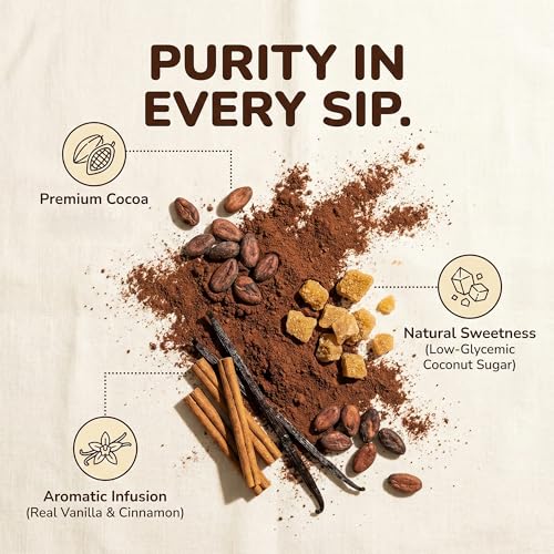 Image of Ella Foods Probiotic Instant Hot Chocolate Powder (27g Sachets Pack of 7) | Sugar Free Hot Chocolate with Natural Coconut Sugar | Healthy Mix with Ashwagandha for Immunity Boost & Whole Milk