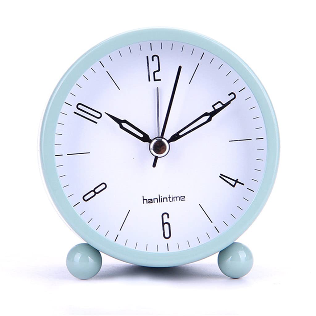 NSUQOA 4 Inch Round Metal Clock Office Desktop Watch Table Simple Bedroom Bedside Luminous Silent Alarm Home Decor