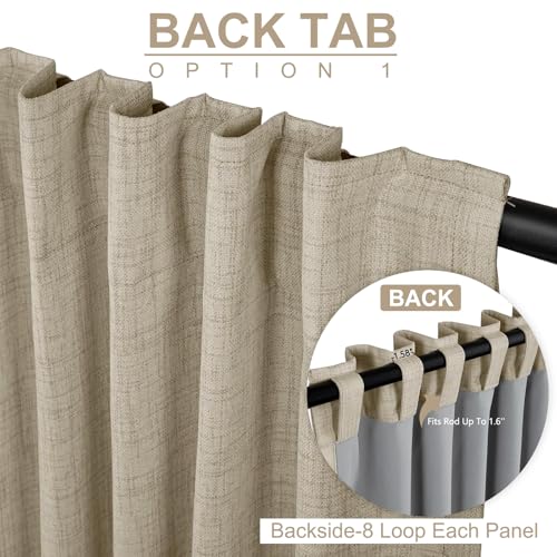 Image of 100% Blackout Shield Linen Blackout Curtains for Bedroom 80 Inches Long, Back Tab /Rod Pocket Living Room Drapes, Thermal Insulated Blackout Curtains 2 Panels Set, 50 inch W x 80 inch L, Oatmeal