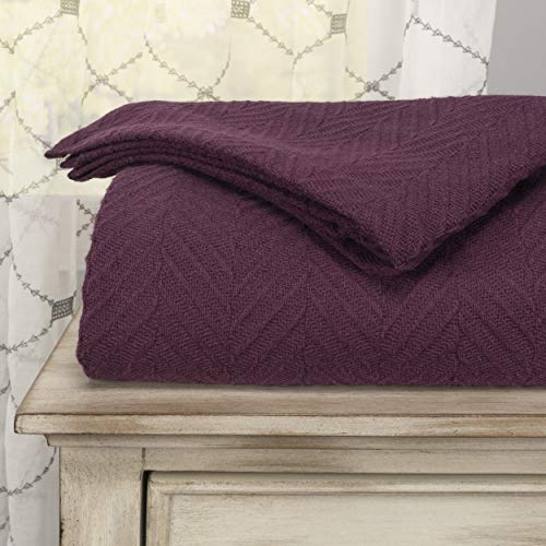 Superior 100% Cotton Blanket Oversized Throw, Woven Blanket For Couch, Bed, Bedding, Farmhouse, Home Essentials, Cute And Cozy Bohemian Blankets, Herringbone Weave, California King, Plum #TOP7