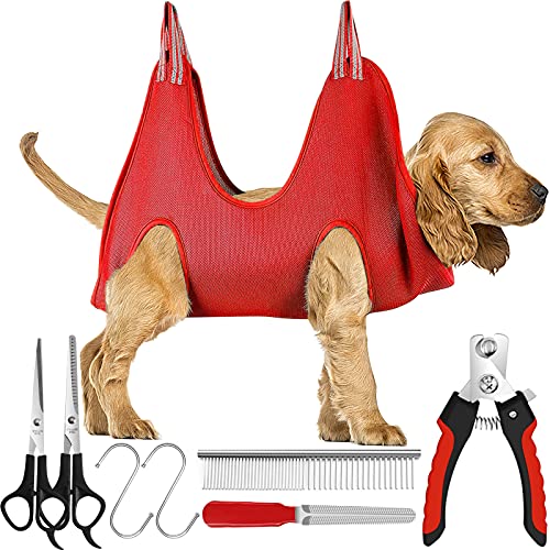 Pet Dog Grooming Hammock Harness Pet Grooming Sling Helper with Nail Clippers, Pet Comb, Nail File, Pet Restraint Bag…