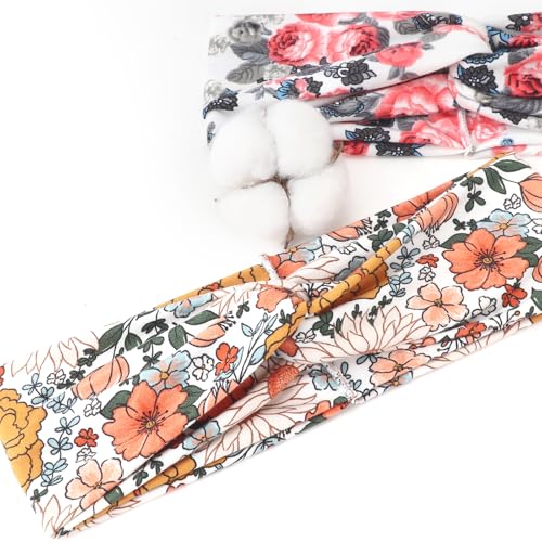 Image of DRESHOW 4 Pack Boho Non-Slip Headbands for Women Girls Yoga Workout Running Knotted Turban Floral Elastic Head Wrap