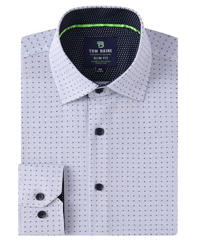 Men Slim Fit Performance Long Sleeve Geometric Casual Button Down Shirt