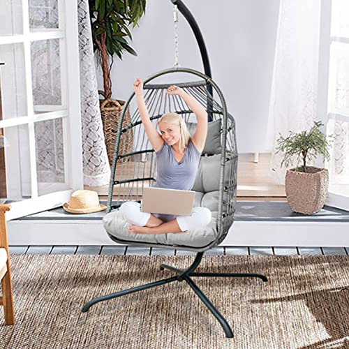 Enipate Outdoor Hanging Egg Chair Cushion, Water-Resistant Tufted Swing Basket Chairs Cushion Pads With Headrest Pillow #TOP1