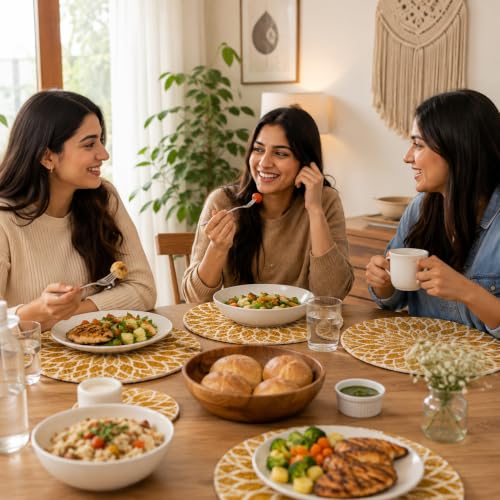 Image of Zimittory Round Cotton Dining Table Mats Set of 2, 14-inch, Gold Leaf