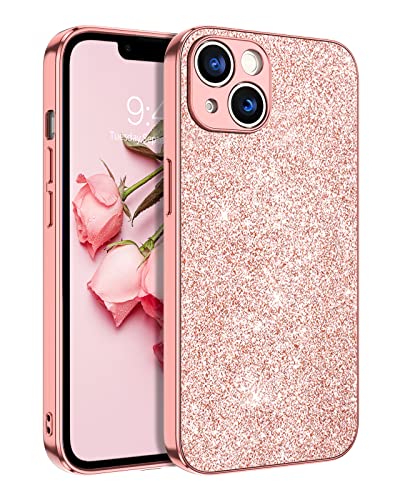 YINLAI Coque pour iPhone 14 Couleur Or Rose Paillettes Léger et Antichoc iPhone 14 Coque inférieure Simple Apparence Bling Glitter Cover pour iPhone 14 - Rosegold Cover