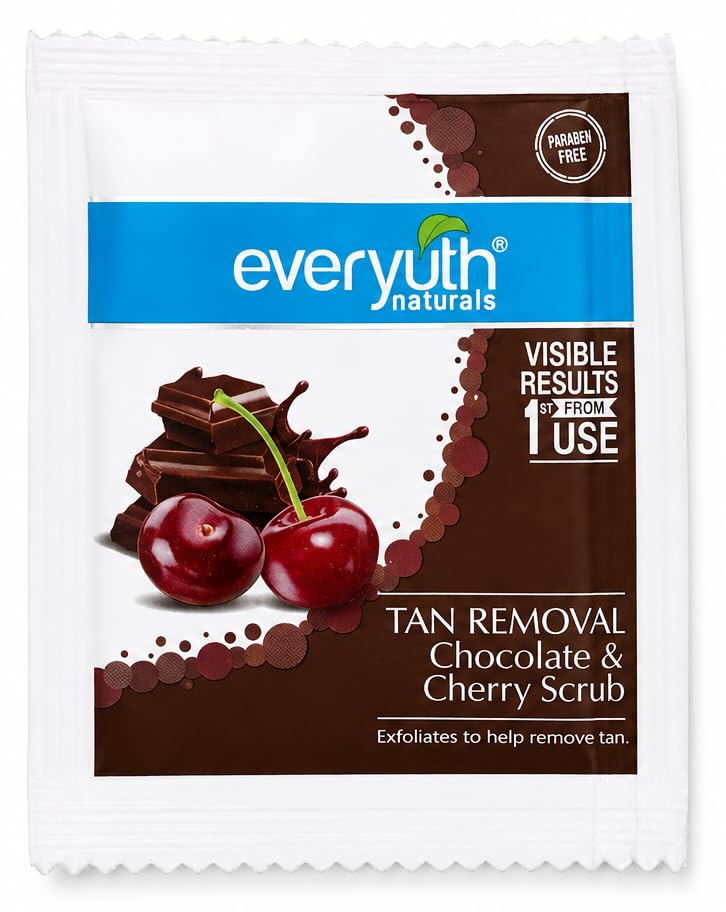 Image of Everyuth Naturals Tan Removal Chocolate & Cherry Scrub, Paraben Free, with Walnut Shell, 7g Each - Pack of 10 Pouches