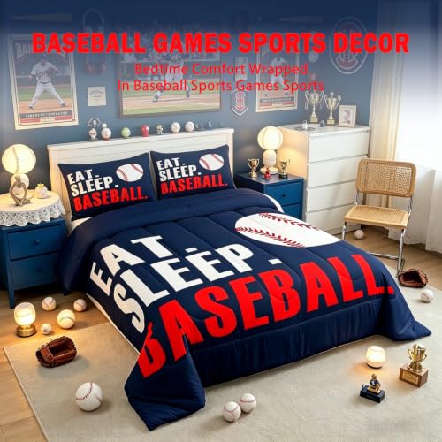 Image of Feelyou Baseball Bedding Set Queen Size 3Pcs for Boys Girls Women Men