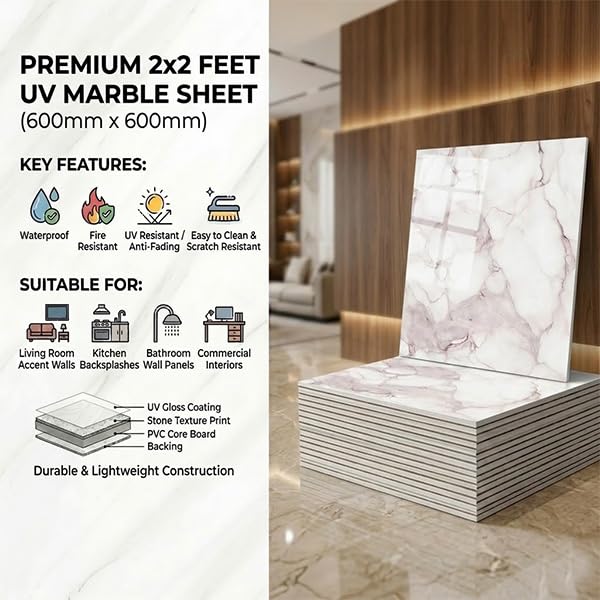 Image of OCEANSKY White Abstract Design Marble UV Panels, Pack of 1