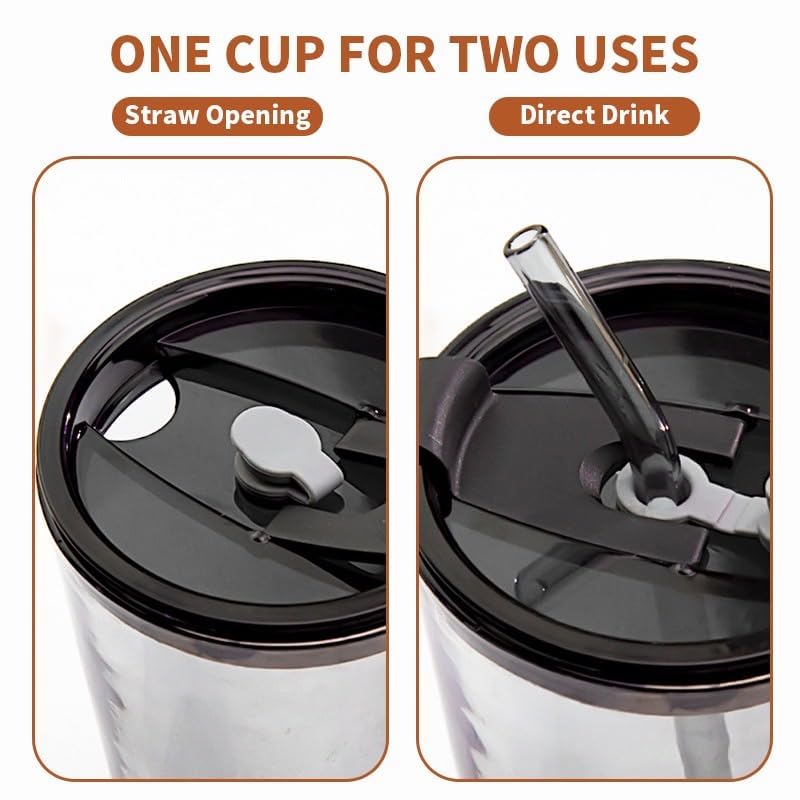 Image of ANKUL Modern Glass with Leather Sleeve Tumbler with Straw, Lid & Grip - 450ml Reusable Cup for Coffee, Smoothies, Juice (1, Long Lather Grey Tumbler)