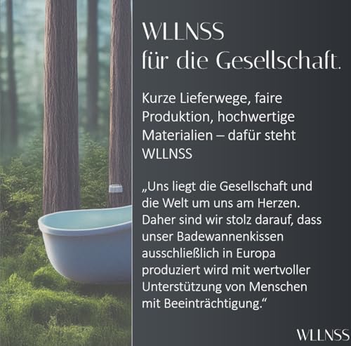 WLLNSS® Badewannen Kissen Made in EU - grau 60 x 40 cm - schnell trocknendes Premium Badewannenkissen mit ergonomischer Kopfstütze Wanne für Kopf Nacken Rücken Ganzkörper