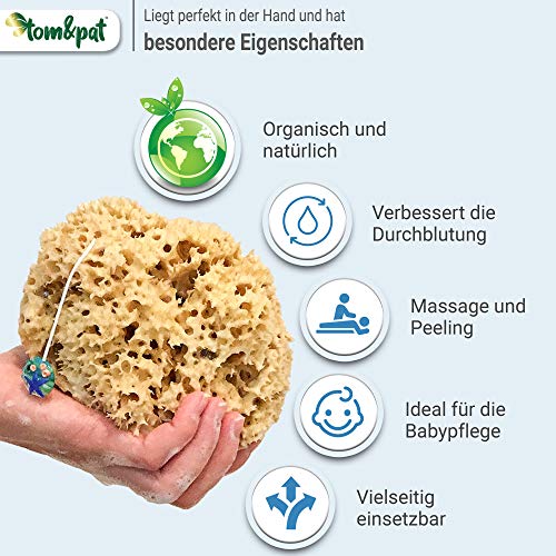 tom&pat® Natuurspons met koord en glazen hanger, ongebleekte bad spons uit de Middellandse Zee, natuurlijke douche spons… - Image 5
