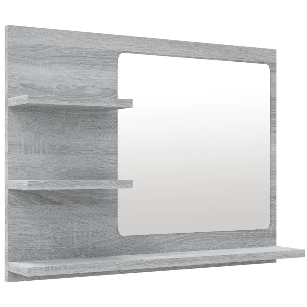 vidaXL Bathroom Mirror Home Washroom Furniture Decoration Wall-mounted Make up Cosmetic Vanity Wall Mirror Grey Sonoma Engineered Wood