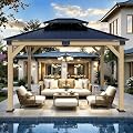 Oasisphere 10x12 Wood Gazebo, Cedar Wood Hardtop Pavilion with Double-Layer Galvanized Steel Roof, 120mm Thick Wooden Posts for Patio, Backyard, Garden, Deck