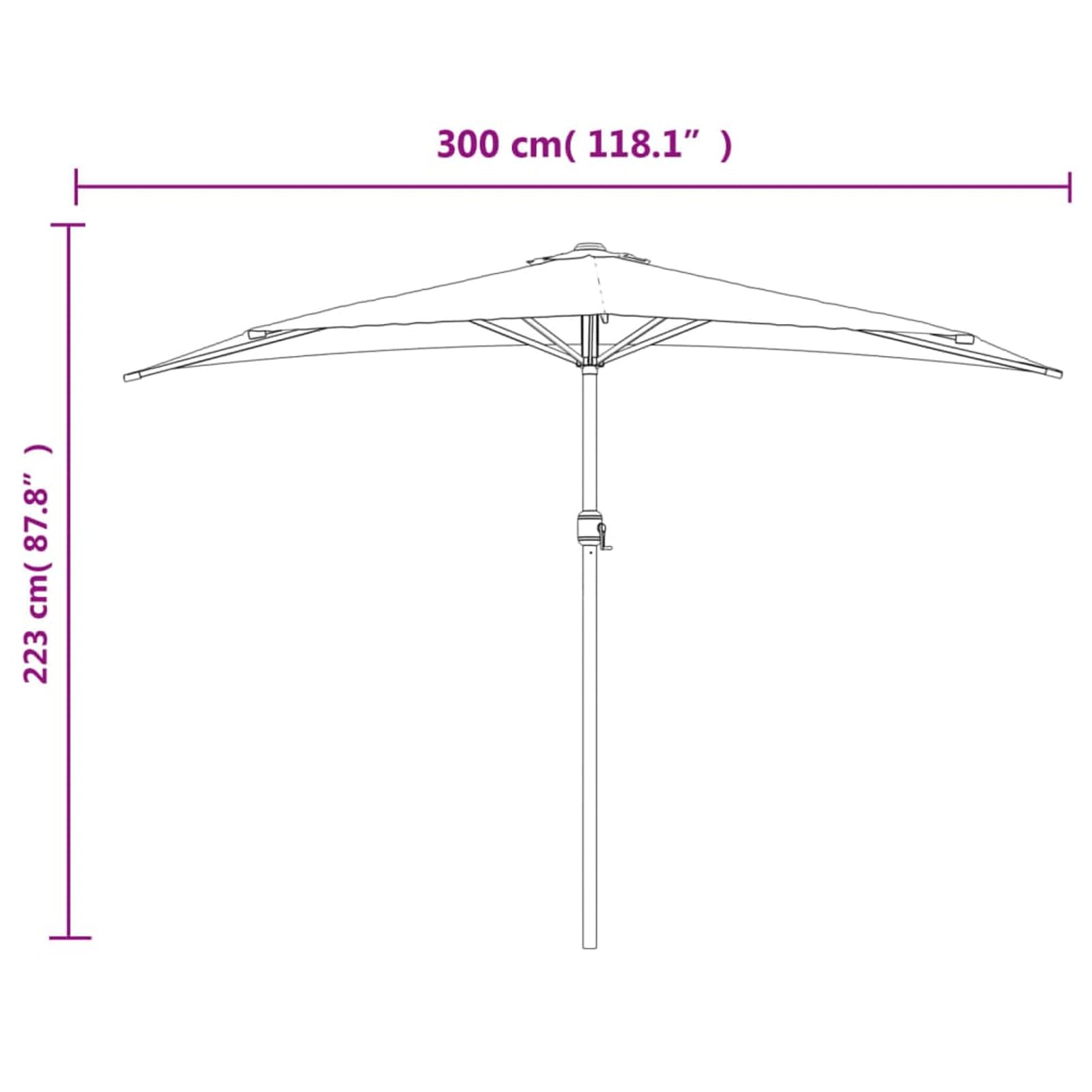 Homgoday Sombrilla de balcón semicircular Palo Aluminio Gris 300x155 cmSombrilla de Jardín, Protección UV Sombrilla Jardín Grande Orientable Jardín Parasol Balcón