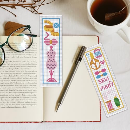 Image of INFUNLY 6PCS DIY Sewing Cross Stitch Bookmark Kits 8.66 inchx3.15 inch Sewing Tools Stamped Embroidery Bookmark Kits with Instruction Cotton Thread Needlepoint Bookmark Kit for Book Lovers Writers Gift