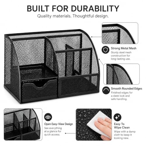 Image of Exerz Desk Organiser Mesh Desk Tidy Pen Holder Multifunctional Organizer Ex348 - Black