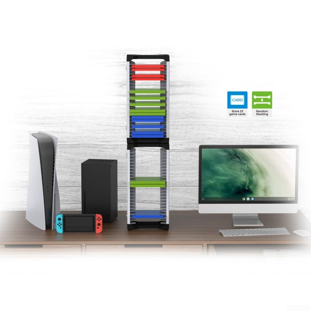 Supporto a torre di archiviazione per videogiochi, per 46 dischi e controller, in ABS bianco, design compatto, per camera da letto, soggiorno o sala giochi, per mantenere l'area di gioco N