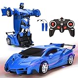 VillaCool Remote Control Car, RC Transformer Cars Toy for Kids, 360° Rotating Deformation with LED Light, Transform Robot RC Car, Boys Girls New Year's Gift (Blue)