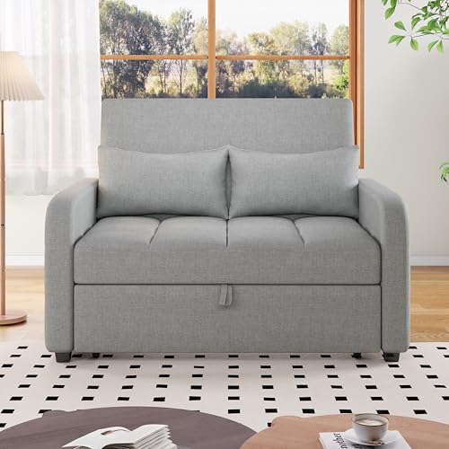 Ojiuboo Sofá cama plegable multifuncional con respaldo ajustable, ideal para apartamentos pequeños y dormitorios universitarios, incluye cómodo cojín de algodón y lino, 180 x 127 cm (gris)