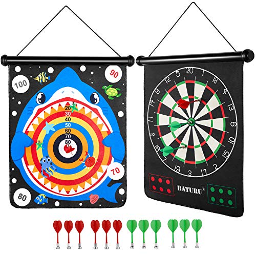 BATURU Magnetic Dart Board for Kids, Boy Toys Dart Board Games for Kids Ages 4-8 Birthday Gifts, Indoor Outdoor Dart Games with 12pcs Magnetic Darts (Shark)