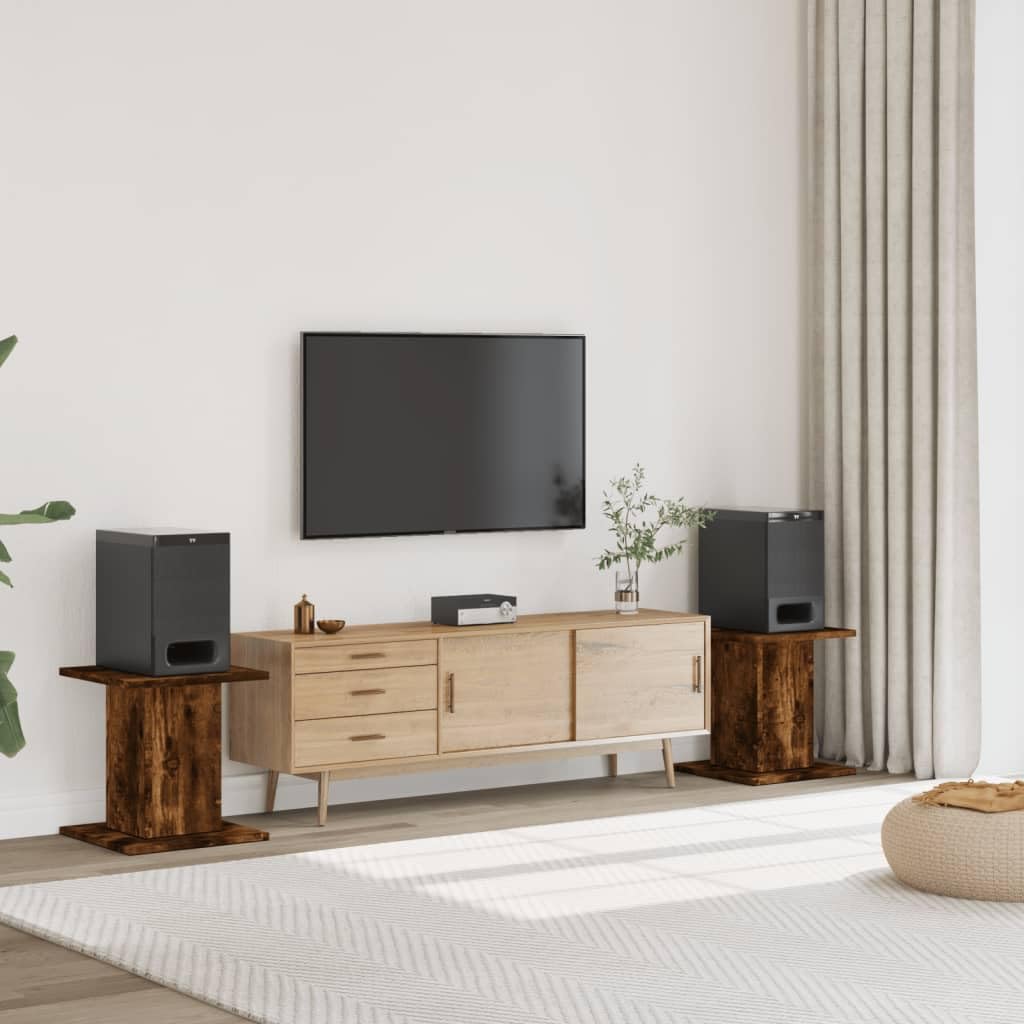 Lot de 2 Support d'enceinte, Support de Haut-Parleur Pieds d'enceinte Supports pour Enceinte 2 pcs chêne fumé Bois d'ingénierie