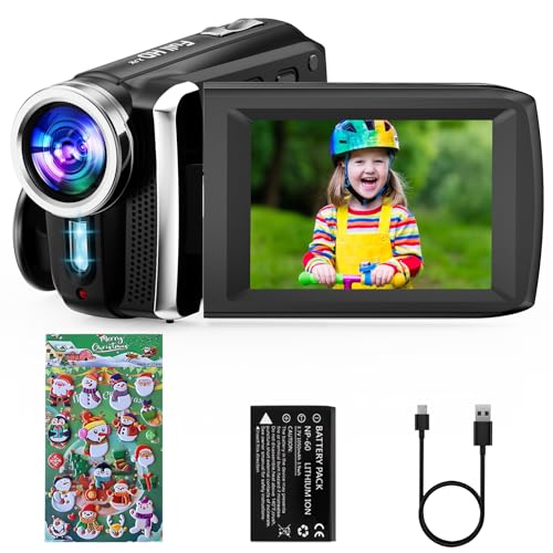 Rawiemy Video Camera Camcorder HD 2.7K 36MP Kids Camcorder Vlogging Camera for YouTube TikTok Digital Video Camera Recorder,Christmas Stickers,8X Digital Zoom for Kids (Black)