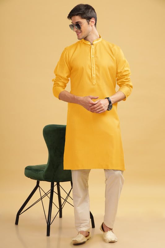 Image of BE ACTIVE Cotton Jacquard Blend Kurta for Men | Traditional and Elegant Design | Full Sleeve Kurta