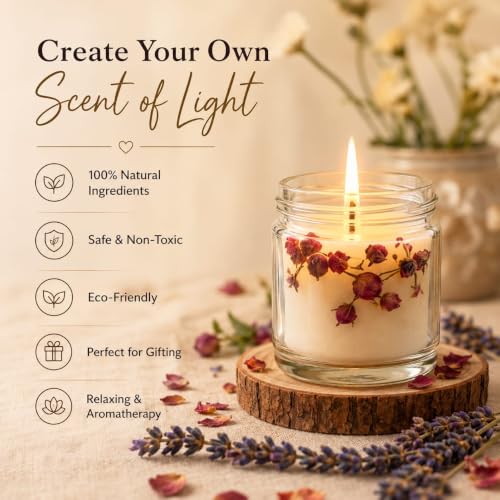 Image of DIY Candle Making Kit - Premium Natural Soy Wax Candle Making Kit with Froral Fragrances and Dried Flowers