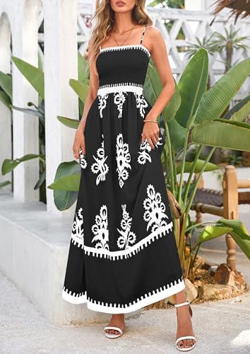 Image of PRETTYGARDEN Women's Summer Boho Maxi Dress Floral Sundresses | Spaghetti Strap, Sleeveless, Smocked Bodice, A-Line Long Flowy, Lightweight Soft, Wedding Guest Party, Beach Vacation Outfits