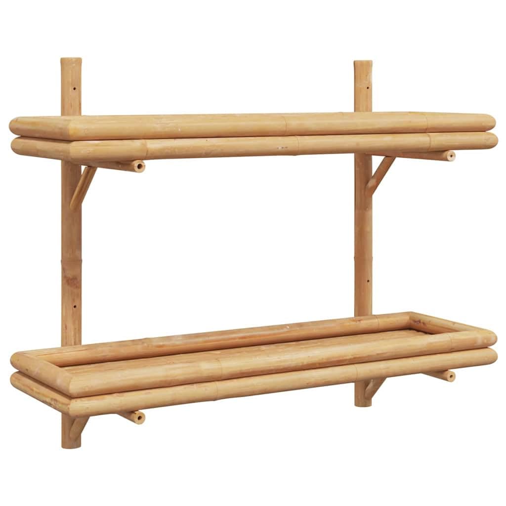 Estantería de pared (bambú, 75 x 26 x 60 cm, 2 niveles de almacenamiento para libros, decoración, baño, cocina y sala de estar