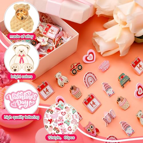 Image of Quelay 60 Pcs Valentines Lapel Pin Bulk Heart Gnome Cupid Enamel Pins Happy Valentines Decorations for Clothes Bags Backpack Jewelry Hat Jacket Decoration Party Favors Galentines Gifts