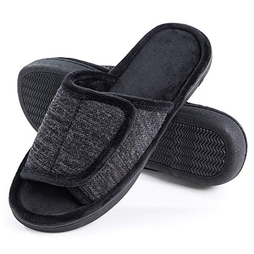 DL Adjustable Men’s Memory Foam Slippers, Comfy Indoor Outdoor, Breathable Slide Bedroom Slippers Size 7-14