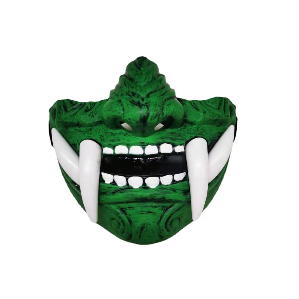 Prajna Devil Half Face Mask Halloween Prop Hannya Noh Kabuki Demon Oni Samurai Cosplay (Green)