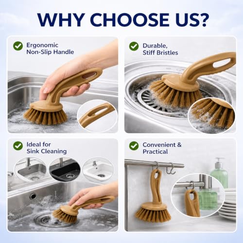 Image of KWEL Kitchen & Bathroom Cleaning Brush | Plastic Sink Scrub Brush for Wash Basin, Tiles, Countertops & Dishes | Strong Bristles | Pack of 2 | Multicolor
