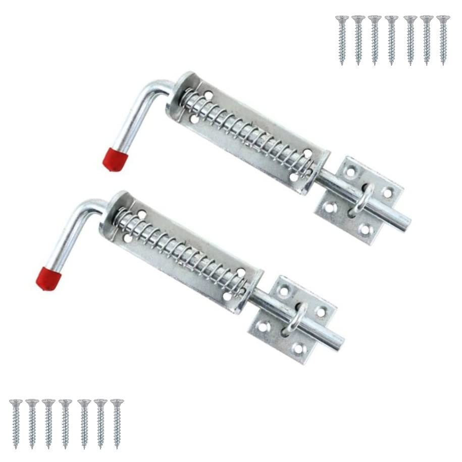 TERF® Heavy Duty Spring Loaded Bolt 200mm (8 inch) with Fixing Screw Silver Use for Barrel Bolt Lock Spring Pin Loaded Locking Latch Equestrian Bolt Gate Trailer Garage