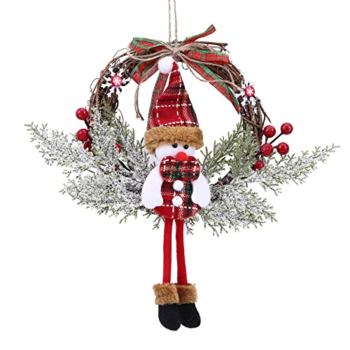 Starnearby Couronne de Noël Artificielle avec Poupée, Guirlande Suspendue, Decoration en Rotin pour Sapin, Porte, Cheminée