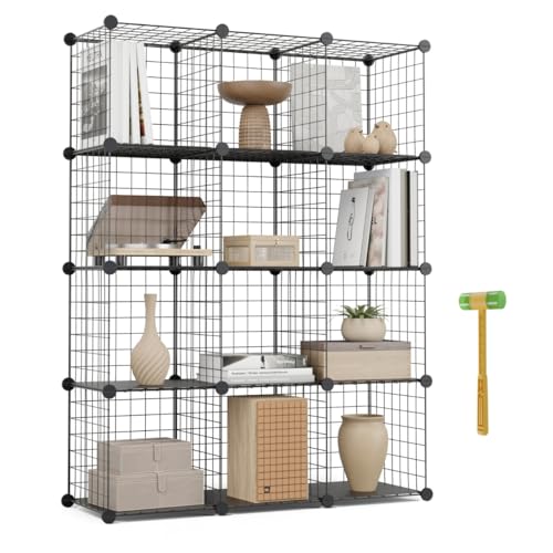 NEWLUX - Estantería Almacenaje Multiuso 12 Cubos (125x94,5x31,5 cm), Hasta 120Kg Capacidad. Estantería Metálica de Hierro Modular | Zapatero o Armario Abierto, Negro