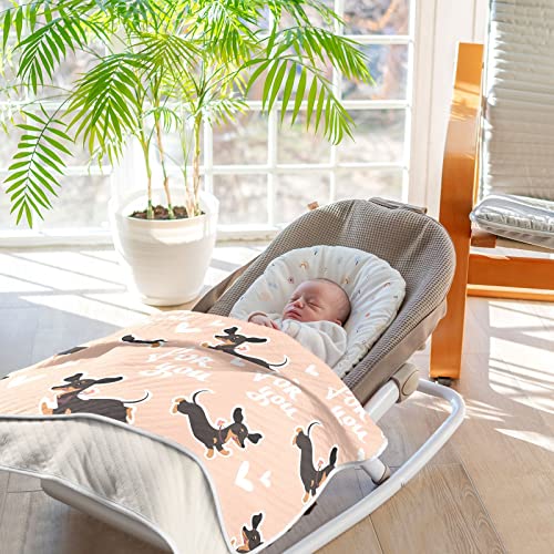 Image of Swaddle Blanket for Cute Dachshund Dog Baby Receiving Blanket Muslin Baby Swaddles Soft Cotton Breathable Nursery Blankets for Unisex Boys and Girls 30x40 Inch